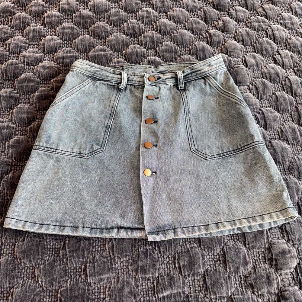 Unknown Brand Gray Washed Denim Button Skirt Sz Medium